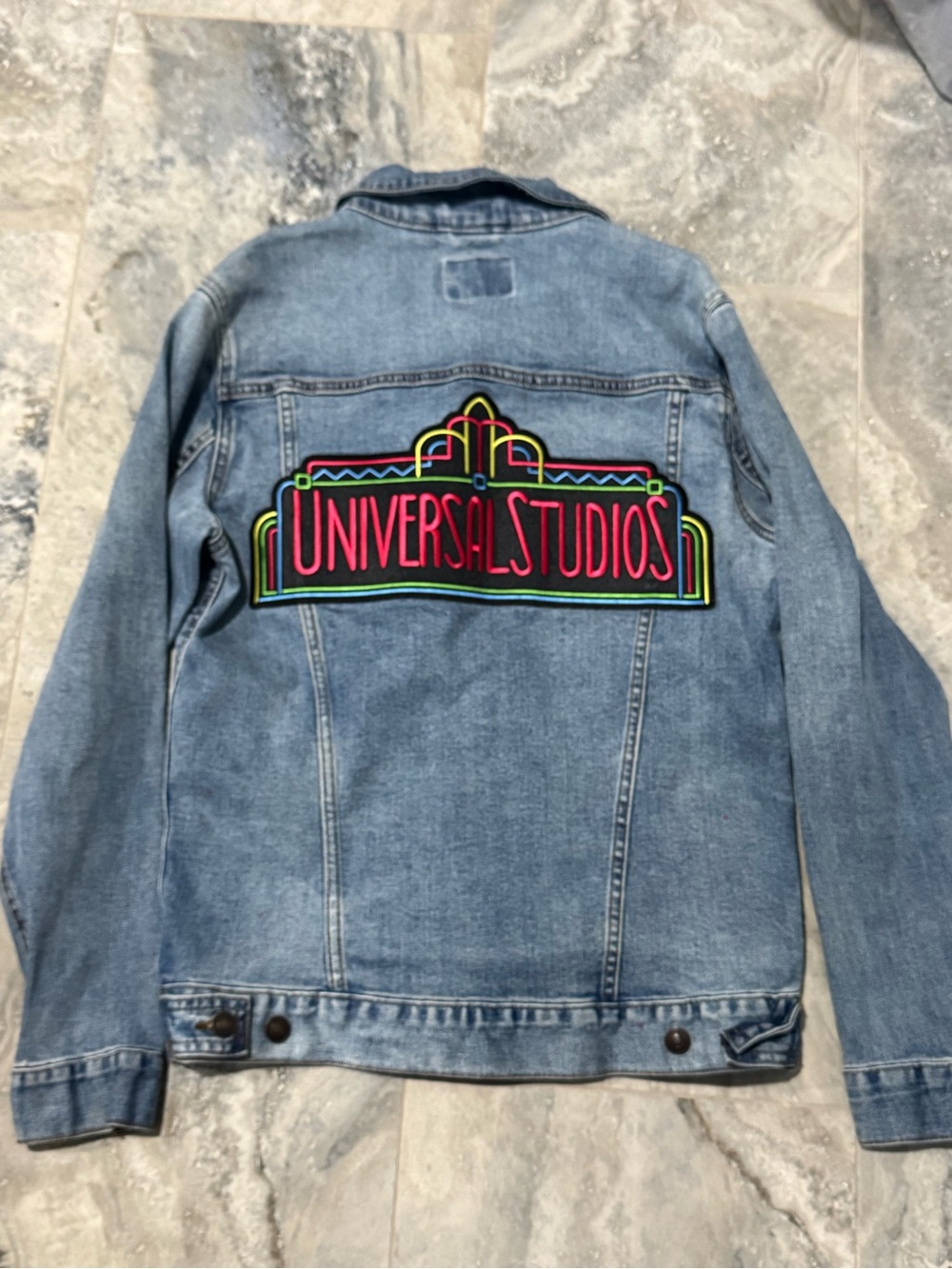 Universal Studios Neon Logo Light Wash Denim Jean Jacket - Picture 7 of 7
